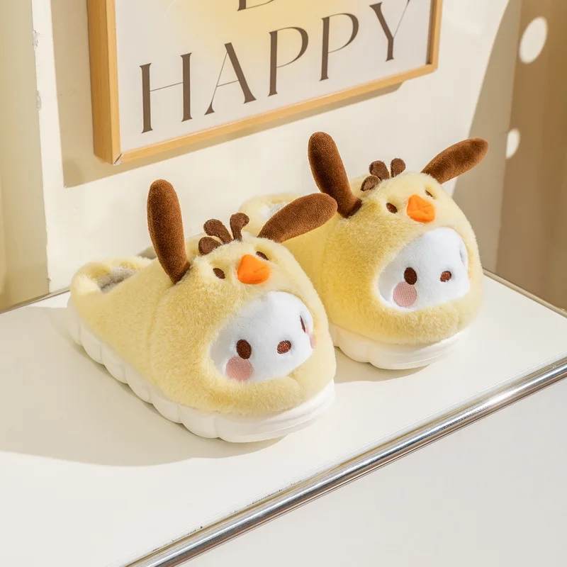 Sanrio Kulomi Cartoon Autumn and Winter Fleece Warm Cotton Slippers Female Cute Pacha Dog Home Thick Bottom Non-slip Slippers