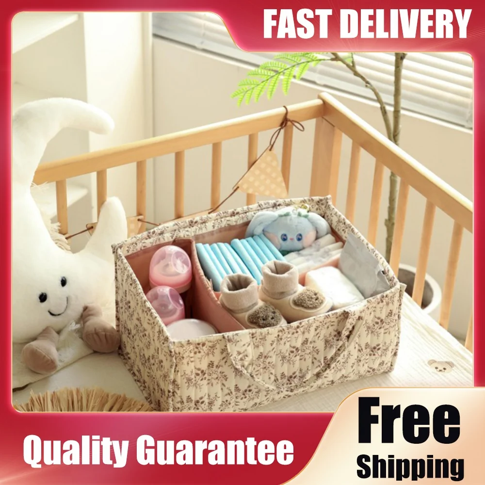 Floral Diaper Caddy Organizer with Removable Divider Baby Portable Holder Tote Bag for Baby Wipes Newborn Essentials Must Haves