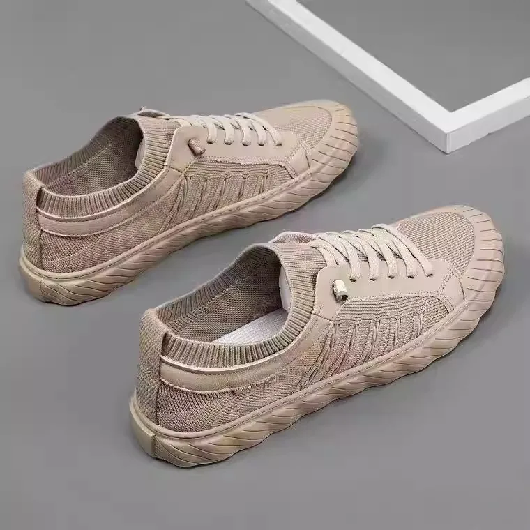 

Men's Knitted Work Shoes Fall Breathable Slip-On Casual Canvas Shoes Korean Style Versatile Safety Shoes Low Cut Plastic Sole