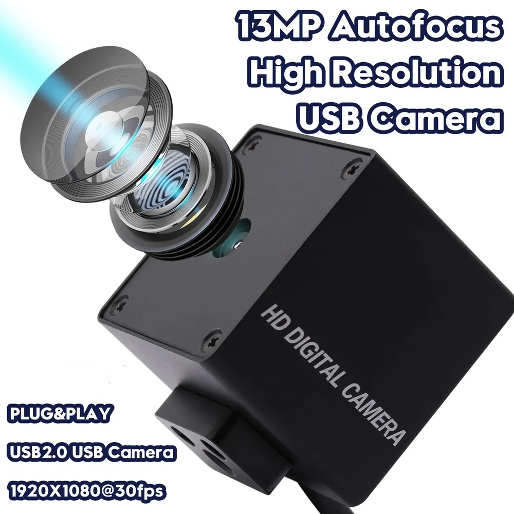 

13MP Autofocus USB Camera 3840x2880 UHD Mini Webcam 75 Degree No Distortion Lens USB Webcam Plug and Play for Windows Linux