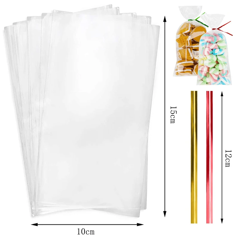 50-100p Transparent Cellophane Bags Clear OPP Plastic Bags Candy Lollipops Cooki Gifts Packaging Bag Party Favor Baking Supplies