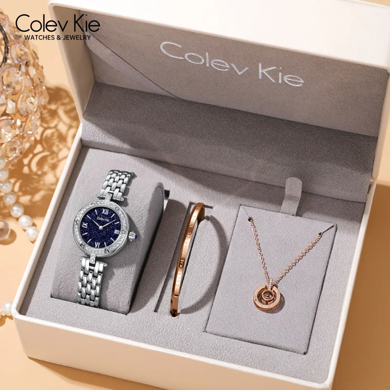 

ColevKie Women's Watches Starry Sky Shinning Dial Diamond Inlaid Case Round Quartz Watch Waterproof Fashion Wirstwatch Gift Sets