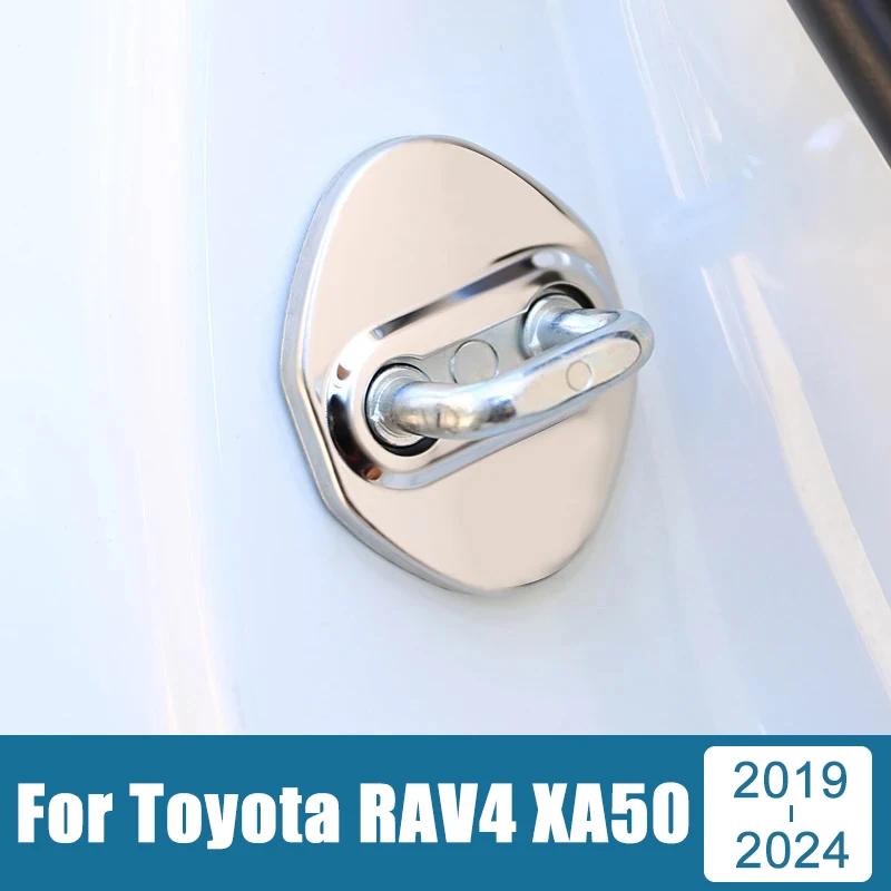 4pcs Stainless Car Door Lock Decoration Protection Cover Sticker Emblem Case For Toyota RAV4 XA50 2019 2020 2021 2022 2023 2024