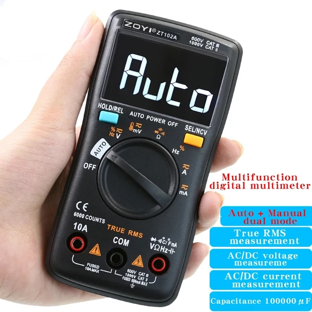 ZOYI ZT-102A inteligentny multimetr dla elektryków gospodarstwa domowego wysoka precyzja cyfrowy Mini Anti Burn w pełni automatyczny uniwersalny miernik