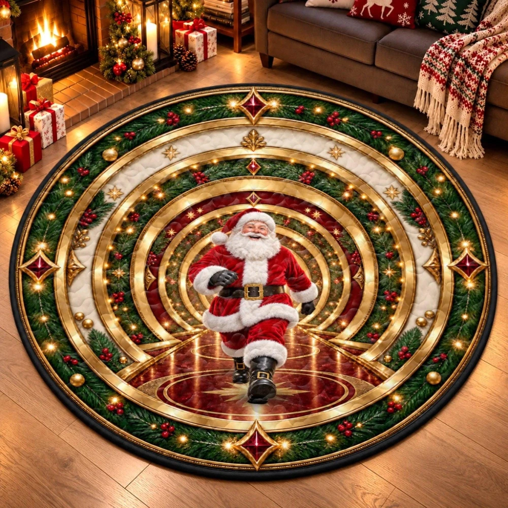 Golden Tunnel Running Santa Area Rug Bedroom Kitchen Coffee Table Entrance Hallway Sofa Side Home Decor Doormat Circle Rug