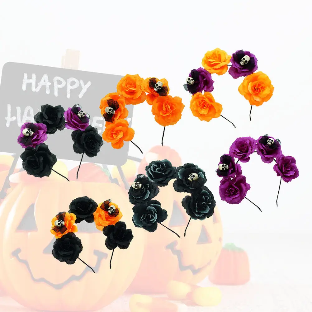 

6Pcs Halloween Skull Flower Hair Hoop Headband for Lightweight Comfortable Costume Party Carnival Cosplay Headdress
