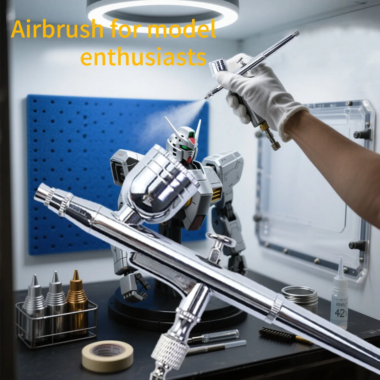 Precision dual-action airbrush with 0.3mm nozzle and needle, suitable for cake decorating, model art and tattoo painting.