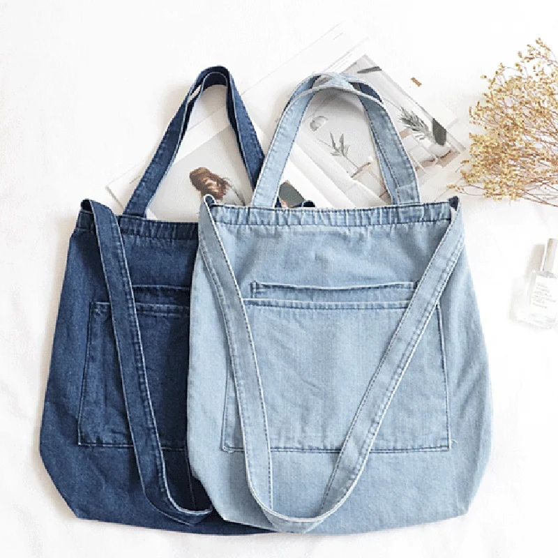 ASDS-tas kurir Denim versi Korea dari tas seni Retro tas kurir bahu pelajar kasual Ins paragraf liar tas tangan ritsleting