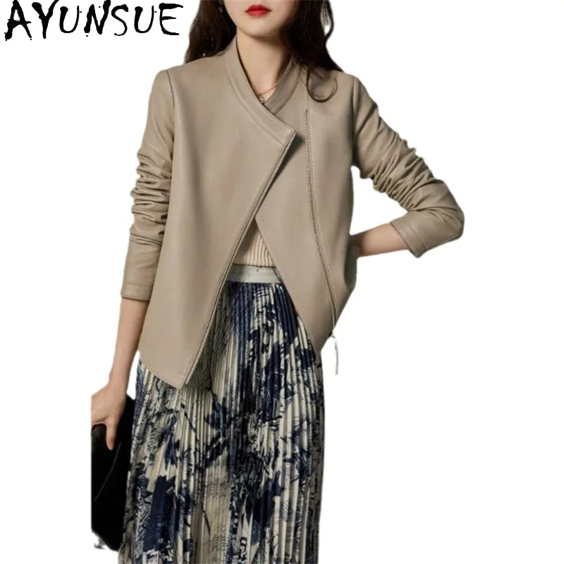 AYUNSUE Real Leather Jacket Woman 2026 Spring Autumn Black Sheepskin Coat for Women Clothes Slim Fit New Style Casaco Feminino