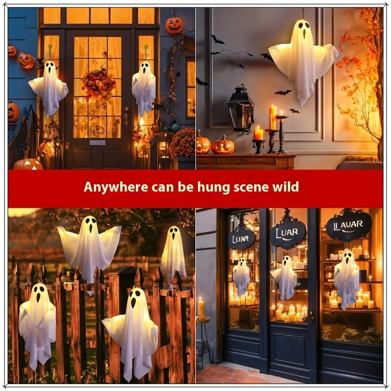 Led Hanging Light Halloween Decoration Glowing White Ghost Diy Styling Light Horror Indoor Party Decoration Atmosphere Light