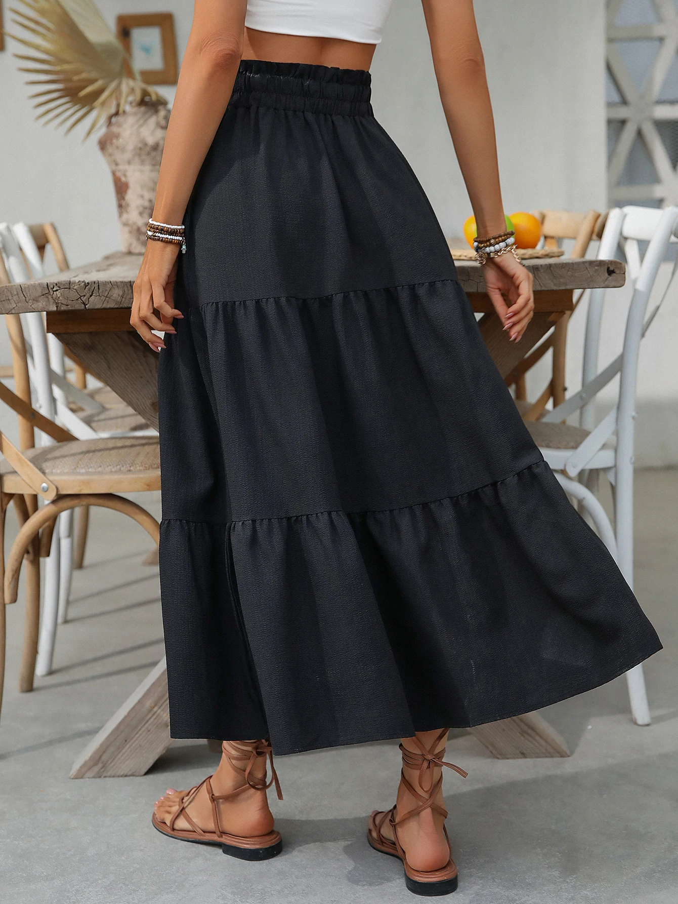 Saia preta outono roupas elegantes roupas maxi saias para mulheres