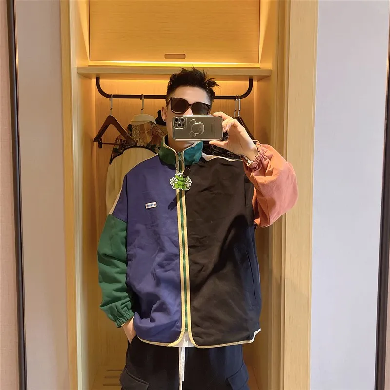 

Двусторонняя свободная мужская куртка в винтажном стиле с цветовыми блоками, универсальная для пар, весенняя повседневная одежда