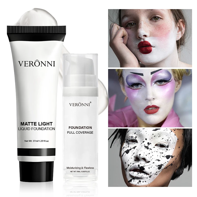 مجموعة كريم أساس للمكياج باللون الأبيض النقي، كريم أساس أبيض نقي قابل للتعديل، خافي عيوب الوجه، مكياج قوطي لكرنفال كوس