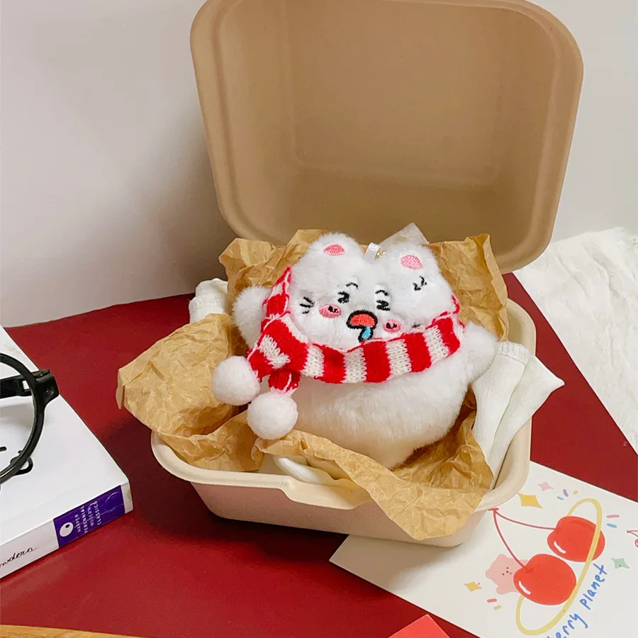 Original Cute Scarf Kitten Plush Doll Pendant Key Chain Winter Snot Cat Plush Doll Bag Decor Charm Keychain Birthday Small Gift