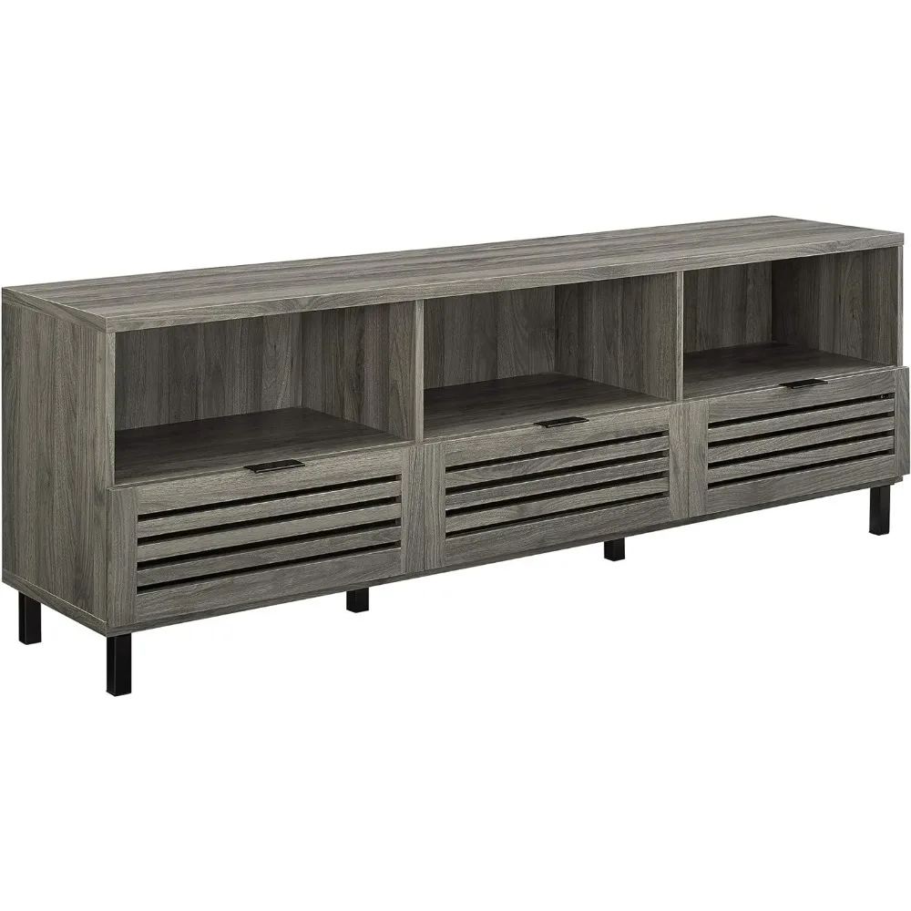 

Modern Slatted Wood TV Stand For TV's Up To 80" Stand For Flat Screen Living Room Storage Cabinets And Shelves ,Universal TV