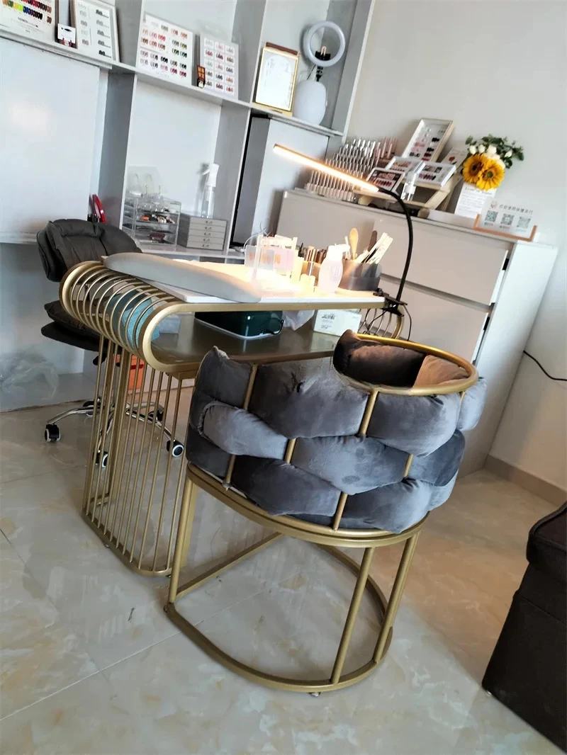 Modern Wrought Iron Nail Beauty Tables For Commercial Furniture Manicure Table Marble Creative Upscale Light Luxury Nail Table