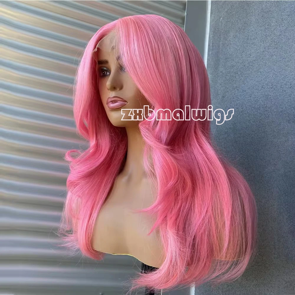 Perruque Lace Front Wig Body Wave sans colle rose pour femme, cheveux synthétiques, fibre de degré de chaleur, préplumée, 03/Cosplay