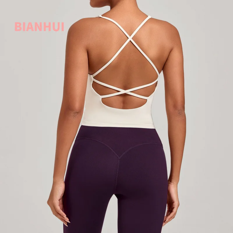 

Летний женский спортивный бюстгальтер с перекрестными бретелями, топ для йоги, укороченный жилет для спортзала, быстросохнущая бесшовная спортивная одежда для фитнеса