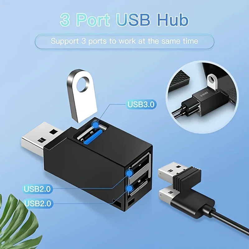 USB 3.0/2.0 محور محول موسع صندوق الفاصل الصغير 1 إلى 3 منافذ عالية السرعة USB 2.0 للكمبيوتر المحمول U القرص قارئ بطاقات