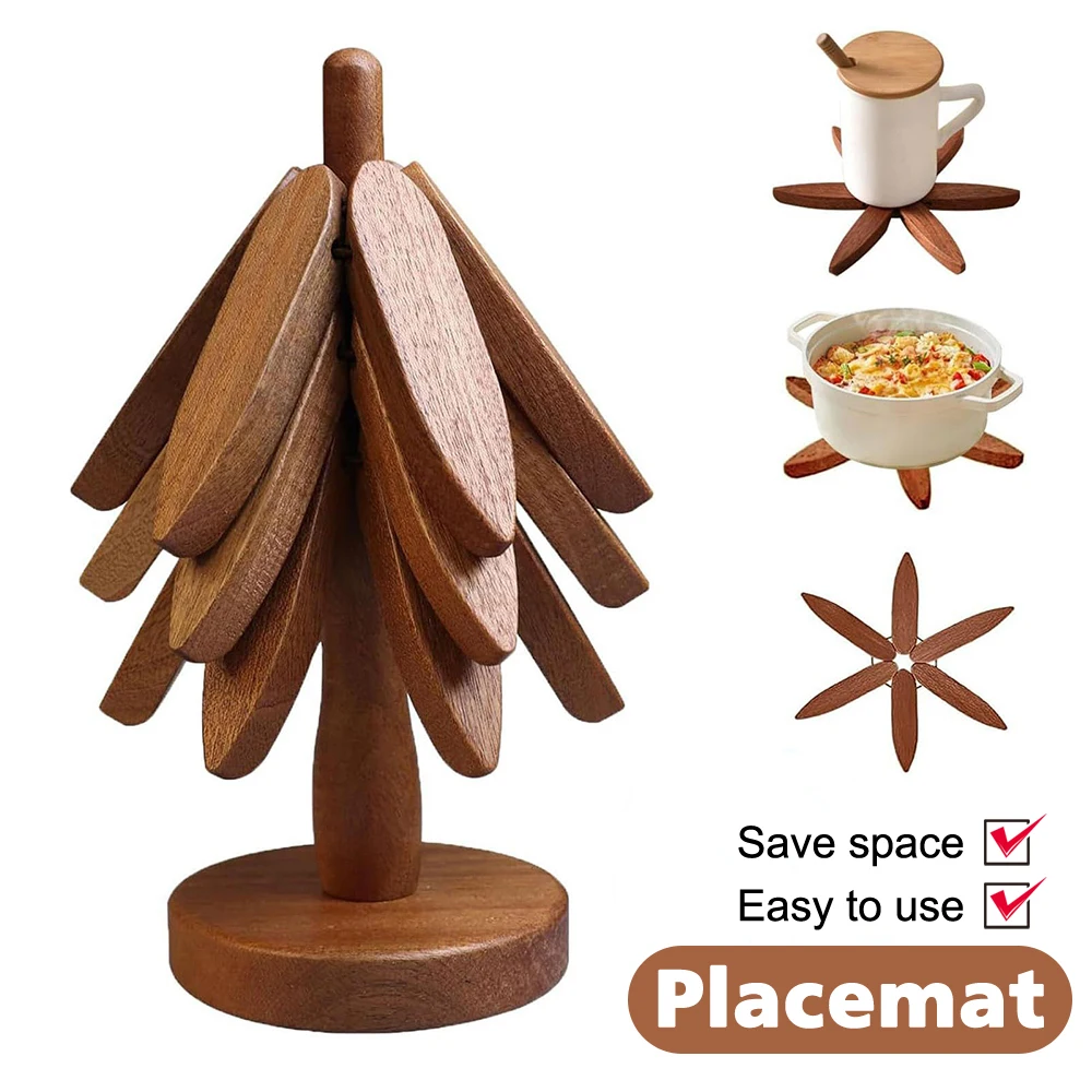 Tree Design Stand Wooden Trivets Decorative Walnut Heat Resistant Mat Table Set Coaster Wood Placemats Pot Kitchen Accessories