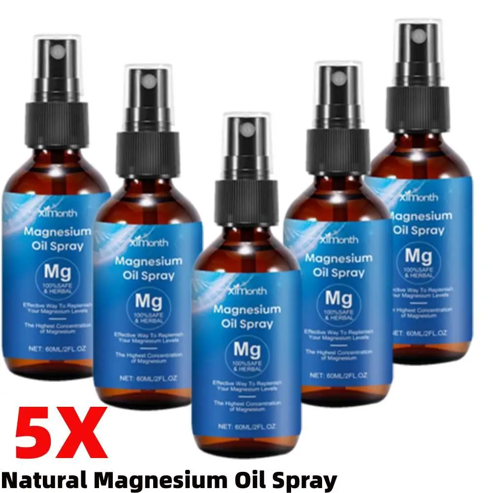 5X Essential Oil Magnesium Spray Relieve Muscle Body Pain Smoothes And Softens Skin for Restlessness & Better Sleep for All Ages