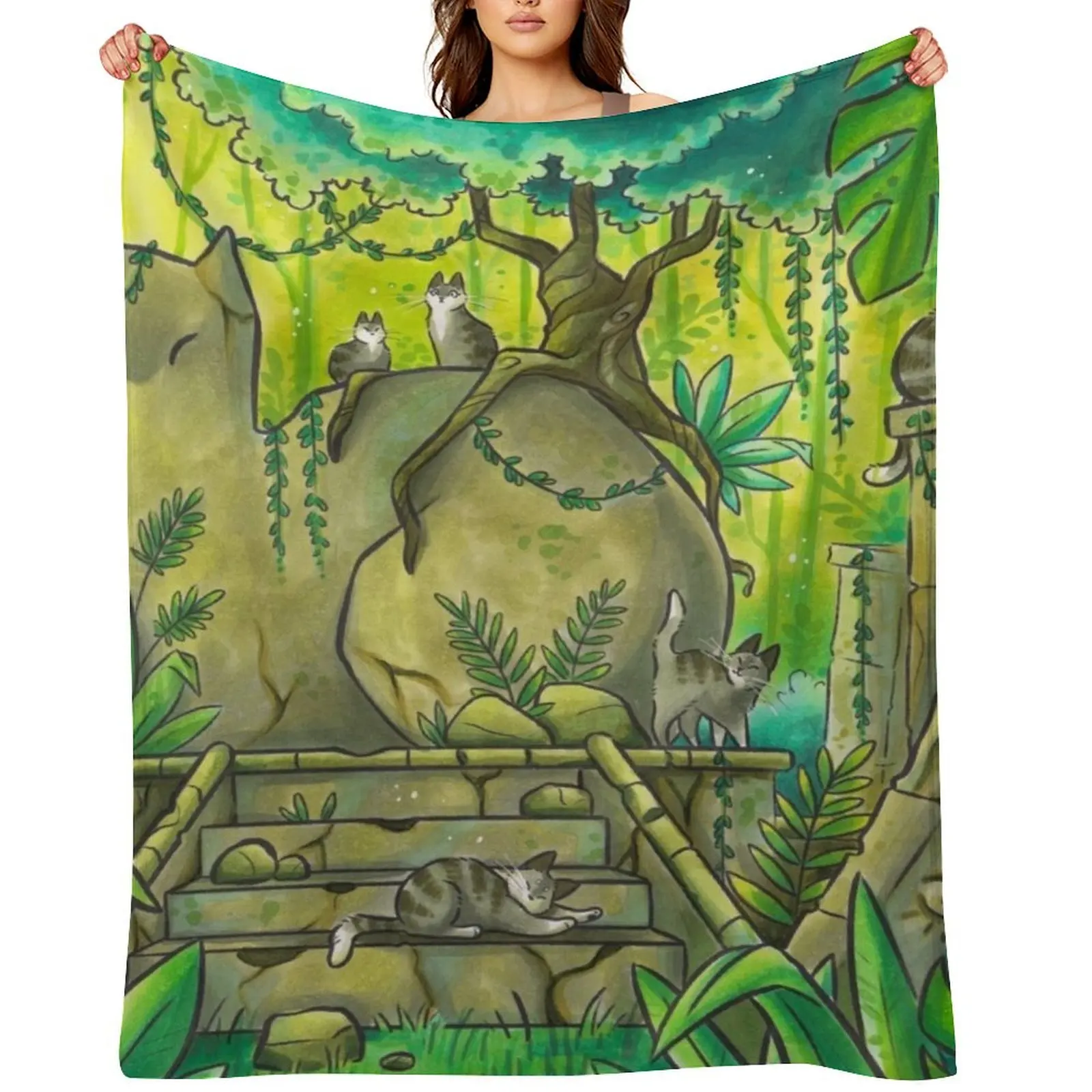 

Jungle Cat Ruins Throw Blanket blankets ands Large Decorative Throw Bed linens Blankets