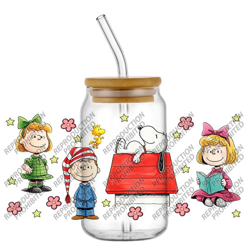 

Cartoon dog new design Pattern UV DTF Transfer Sticker Waterproof Transfers Decals For 16oz Glass Cup Wrap Stickers Home decor