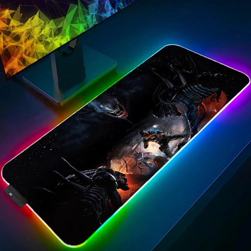 Computer Mouse Pad LED Anime Alien Movie Gamer Mouse Pads Gaming Mousepad XXL Desk Mause Pad RGB Keyboard Mouse Backlight Carpet