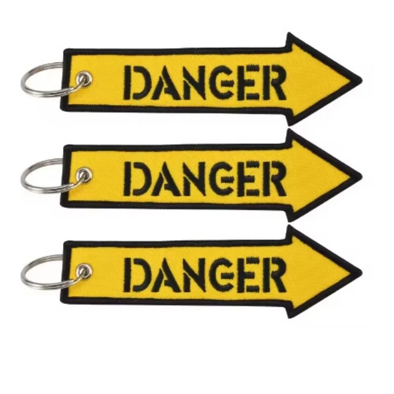 3PCS Jewelry Aviation Gifts Both Sides Embroidery Warning Danger Memorial Key Tags Keychain Rectangle Keyring Wholesale