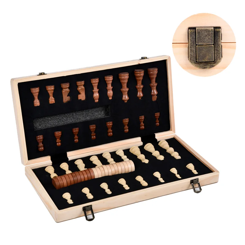 Deluxe 12-inch handmade wooden chess set with magnetic folding board