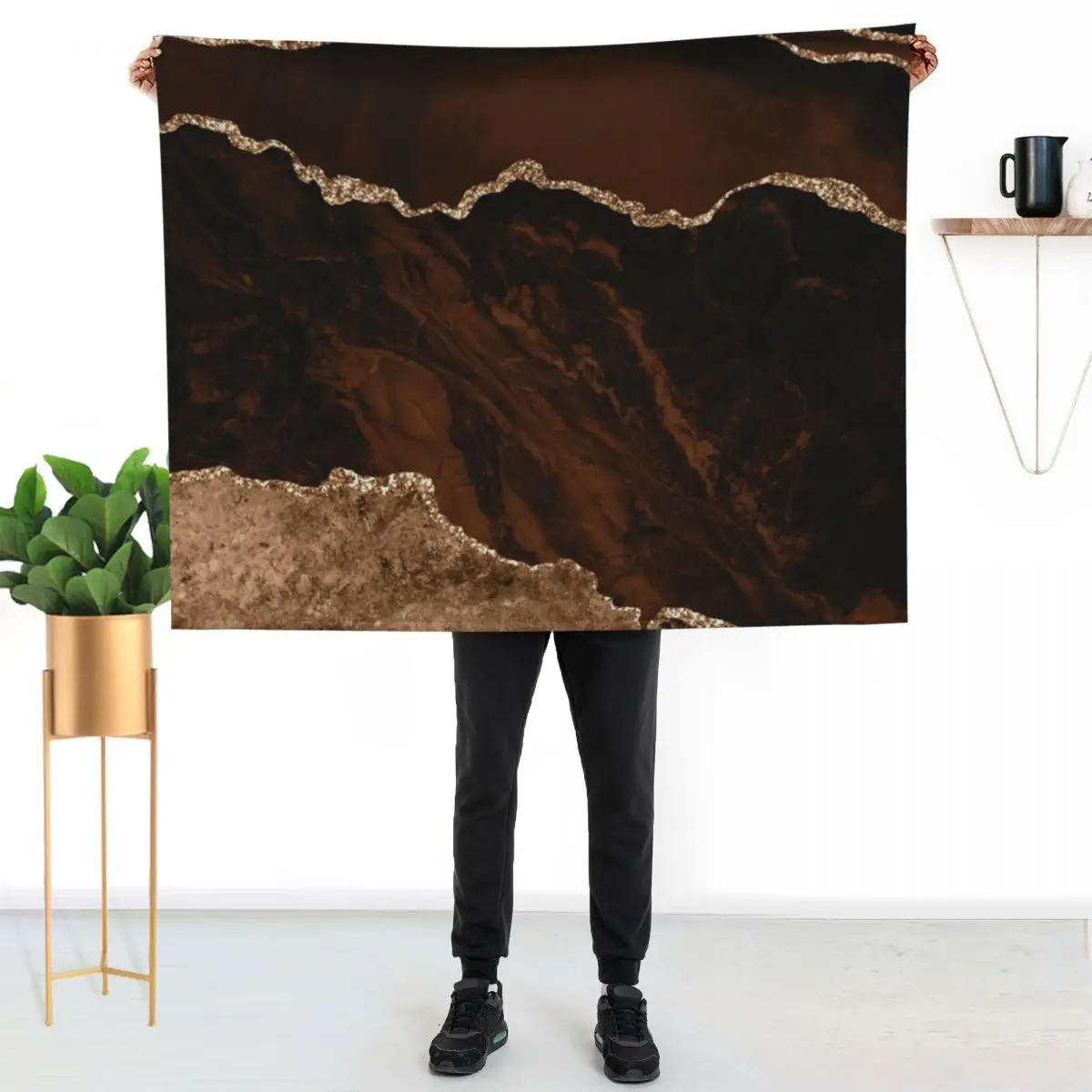 Abstract Brown & Gold Modern Geode Agate Design Throw Blanket Stuffeds Softest warm for winter Heavy Thin Luxury Throw Blankets