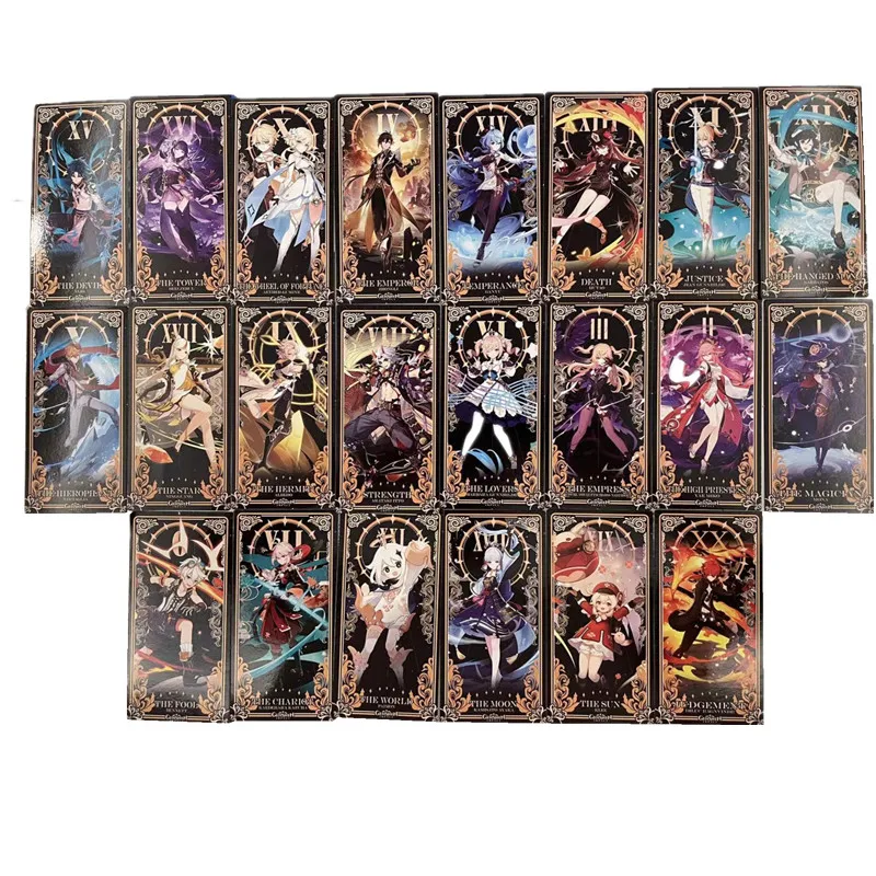 22 Pcs/Set Game Genshin Impact Tarots Cards Zhongli Paimon Klee Keqing Figure Image Playing Cards Cosplay Props Anime Tarot Card