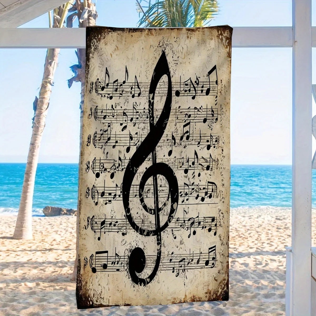 Music Note Beach Towel Super Soft Microfiber Quick-Dry Large Bath Towel with Treble Clef Sheet Music Design for Beach Yoga