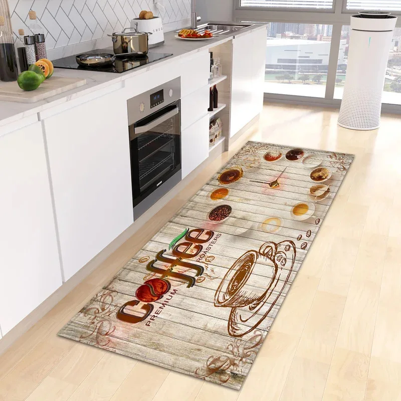 VIKAMA Vintage Coffee Wood Grain Kitchen Runner Home Kitchen Stain-Resistant, Wear-Resistant Decorative Floor Mat
