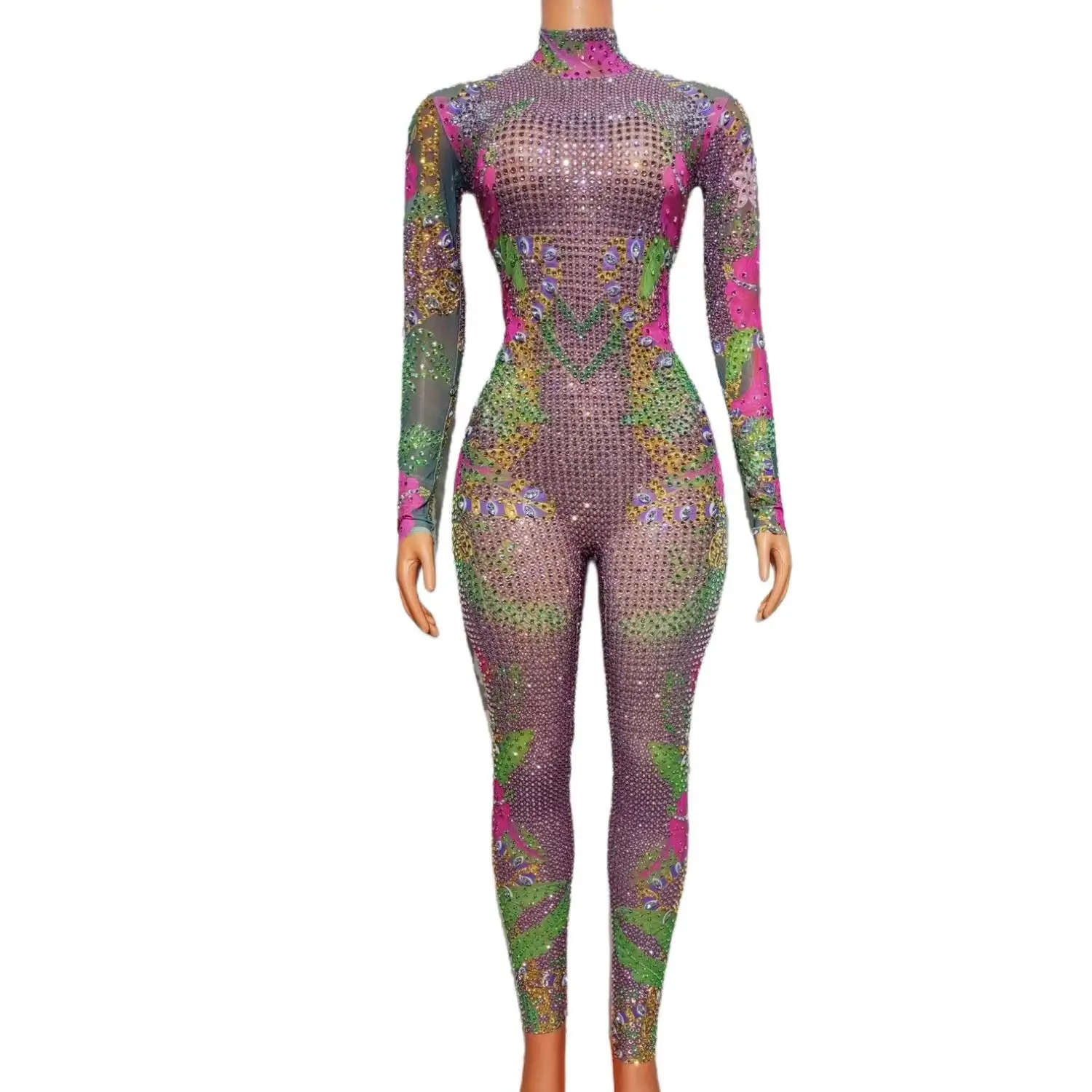 Strój na przyjęcie urodzinowe damski seksowny obcisły kombinezon ze spandexu na festiwal, imprezę, pokaz, kostium dla piosenkarki, na noc do klubu
