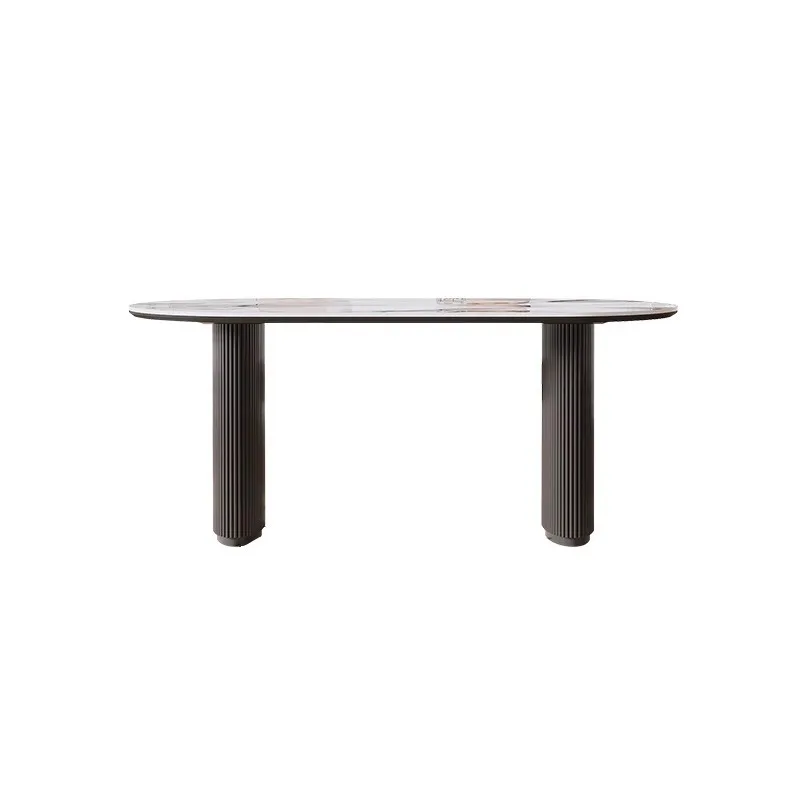

French medieval dining table and chair combination simple rock slab oval dining table household solid wood dining table