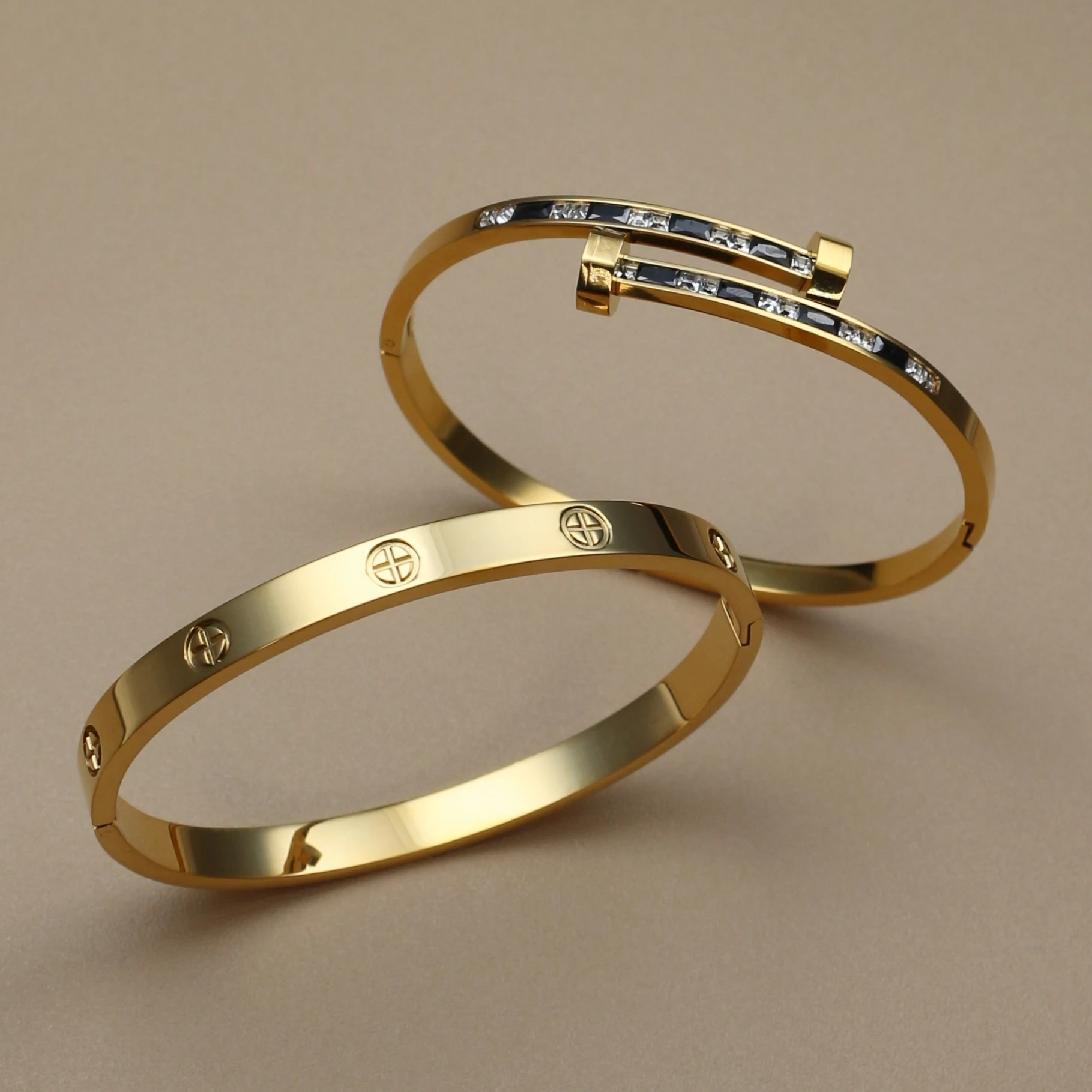 02Fashion Cross Crystal Design Stainless Steel Gold Color Stacking Bracelet Women's Jewellery Bangle For Daily Wear Party Gifts. view 2