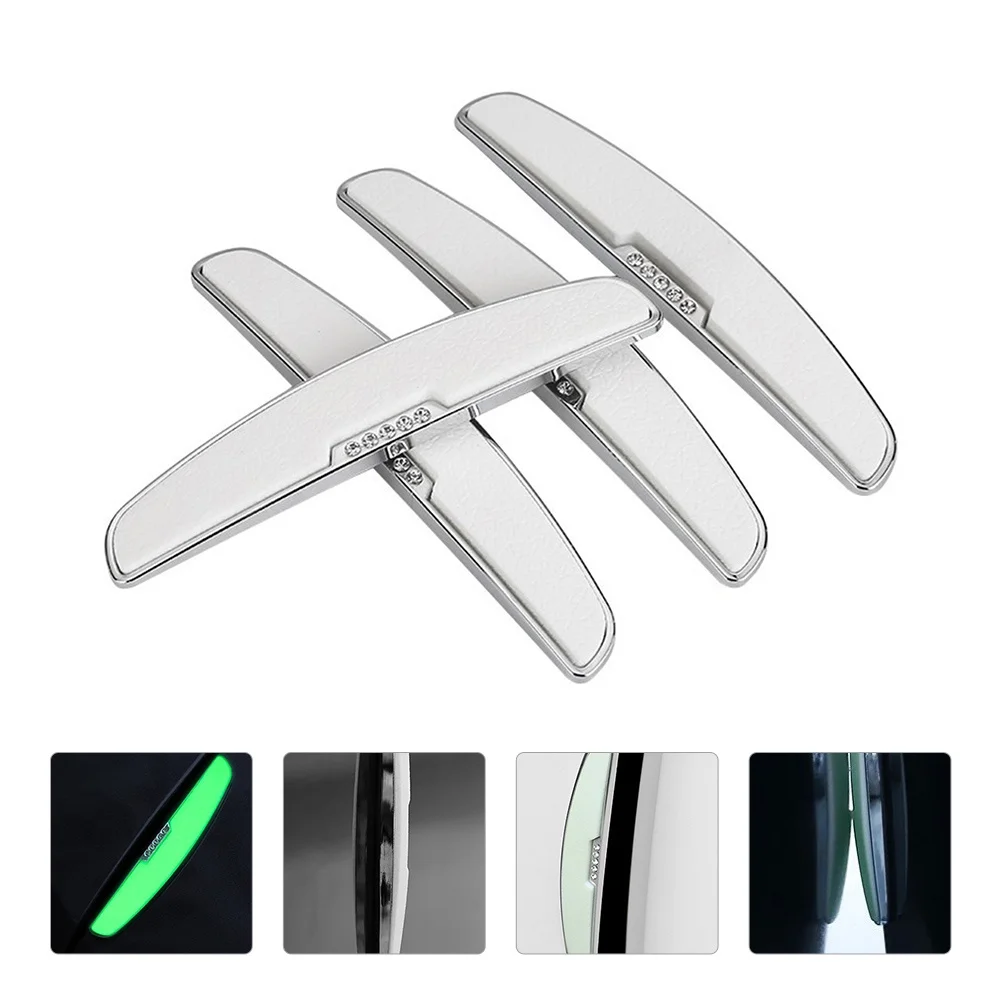 

4pcs Car Door Anti Collision Stickers PU ABS Crystal Night Luminous Warning Strip Tape Safety Easy Remove No Residue Car
