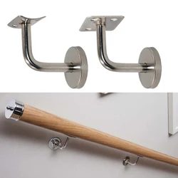 1PC Stair Handrail Brackets Stainless Steel 50x60mm Wall Support Hand Rail Silver Balustrade For Household Hotels Hardware Tools