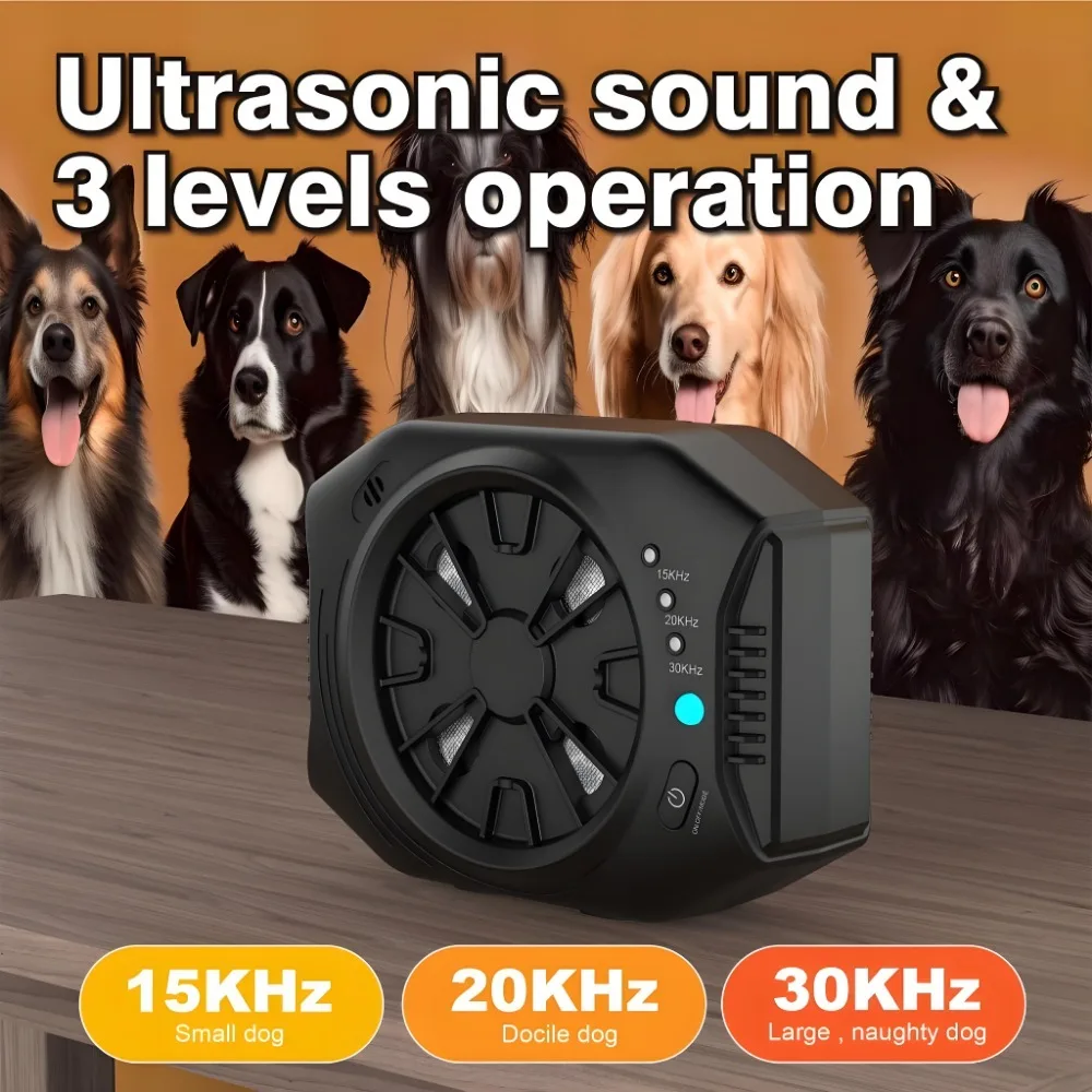 2024 New Ultrasonic Barking Deterrent IP45 Waterproof USB Charging 15kHz/20kHz/30kHz Deter Nuisance Barking Anti Barking Device