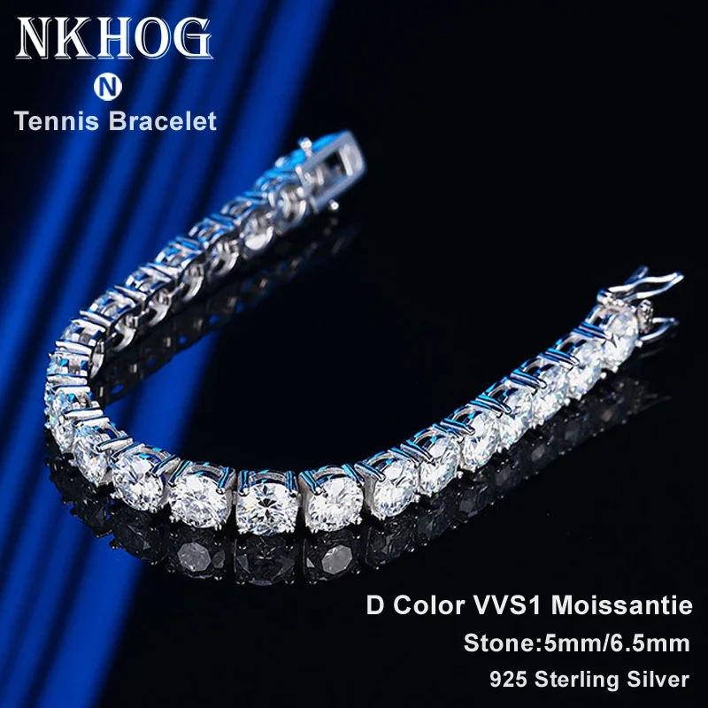 

6.5mm Moissanite Tennis Bracelets For Women Sterling Silver 925 Jewelry White Gold Plated Bangle With GRA Pass Test