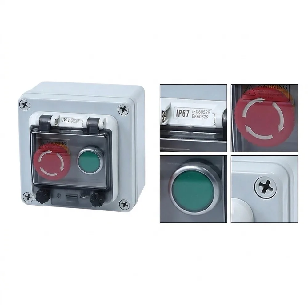 IP67 Rated Stop Box Dual Button for Industrial Machinery For Outdoor Control Systems 125x125x75mm ABS Construction