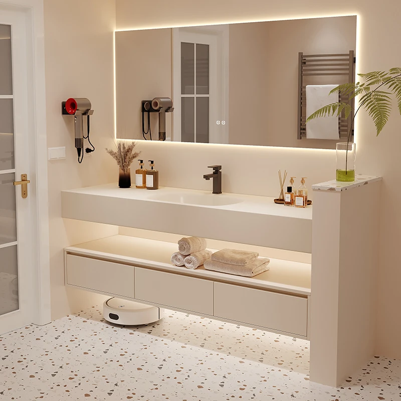 #q Modern Minimalist Wall-Mounted Bathroom Vanity Combo Integrated Basin Single/Double Sink Countertop Faucet Lacquer