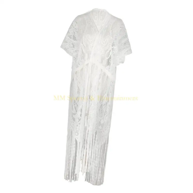 31BE Tankini Cover Up Dress Long Tassels Cardigan Shawl with Bohemian Fringed Casual Beachwear for Vacation or Daily Wear