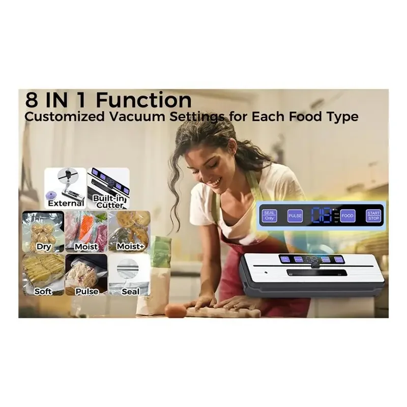 Vacuum Sealer Machine Food Preservation System Sealer Machine With 5 Bags & Accessory Hose & Bulit-In Cutter EU Plug