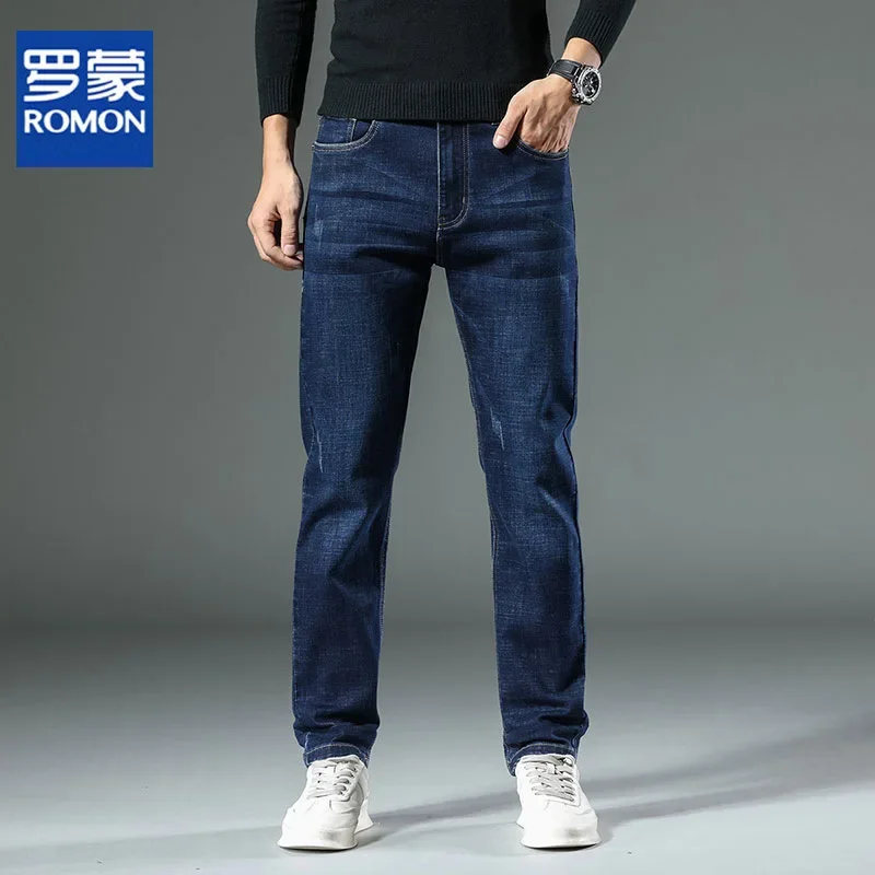 

2023 New Romon Jeans Men's Straight Fit Elastic Business Casual Pants Youth Trend Men's Pants