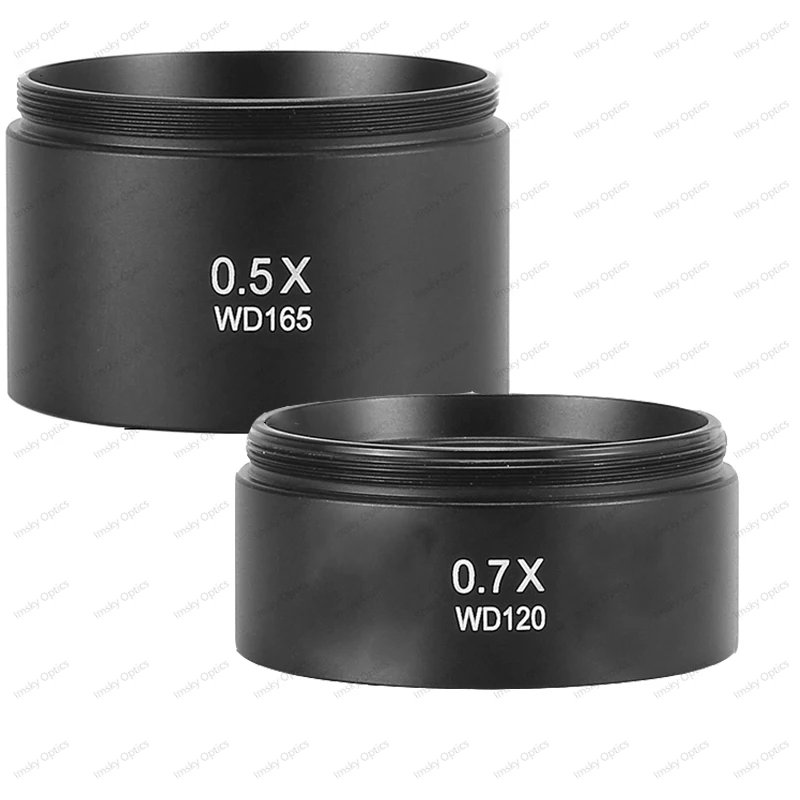 WD165 0.5X WD120 0.7X Trinocular Stereo Microscope Auxiliary Objective Lens Barlow Lens 48mm Thread Optical Glass lens