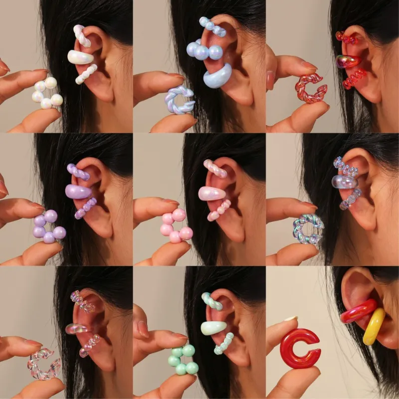 Fashionable Colorful Circular Earless Ear Clip Cute and Colorful Creative 4-piece Women's Ear Clip Set