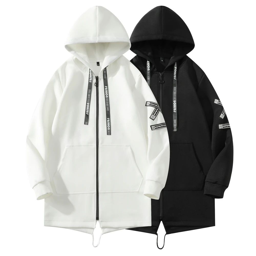 

2026 Spring Autumn Army Green Windbreaker Fashion Men Mid-length Casual Hooded Coa Full Zip Up Hooded Overcoat Male Clothes