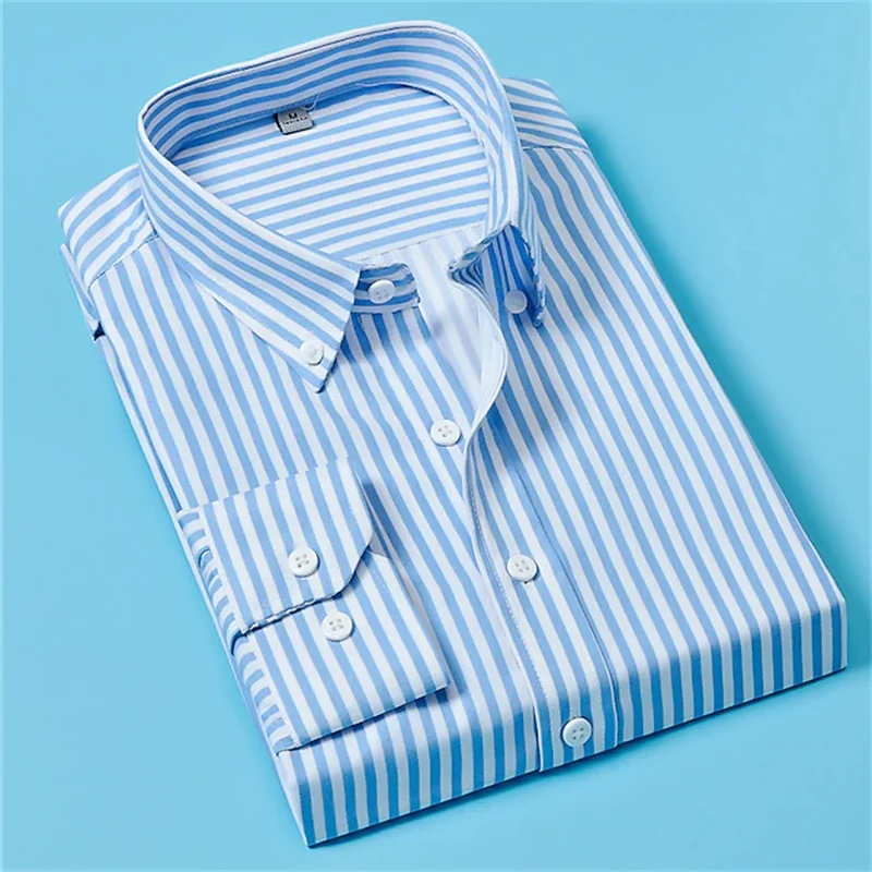 Men's Autumn and Winter Striped Shirt Wedding Work Black White Red Navy Blue Long Sleeve Lapel Shirt Comfortable Soft